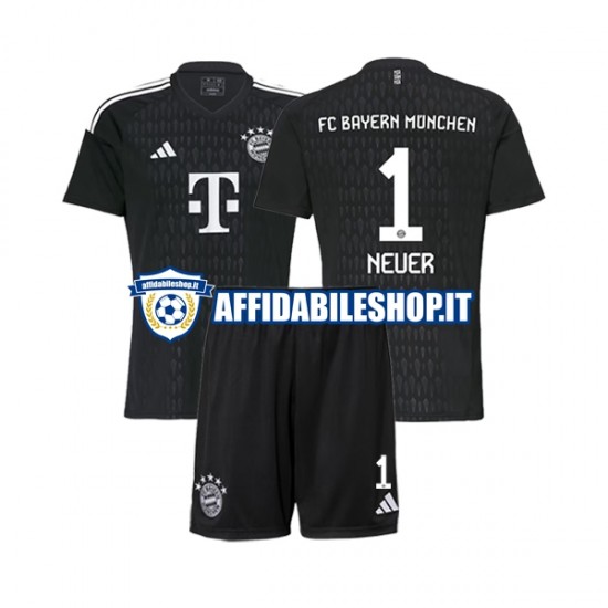 Maglia FC Bayern München Portiere Manuel Neuer 1 2023-2024 Bambino 3-13 anni Manica Corta, Gara Home