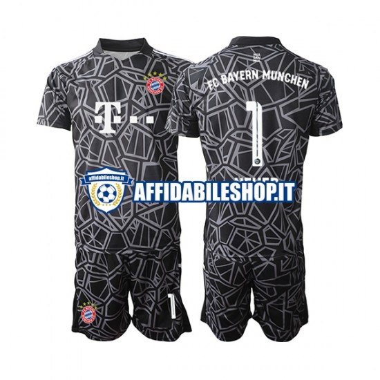 Maglia FC Bayern München Portiere Manuel Neuer 1 2022-2023 Bambino 3-13 anni Manica Corta, Gara Home