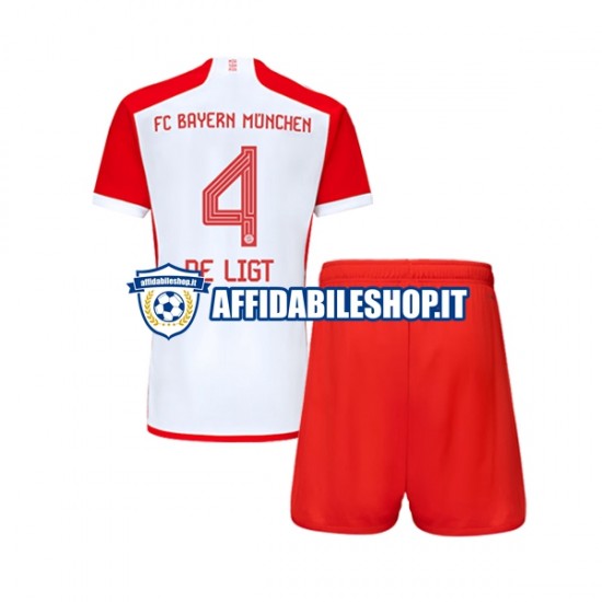 Maglia FC Bayern München Matthijs de Ligt 4 2023-2024 Bambino 3-13 anni Manica Corta, Gara Home