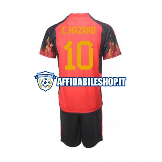 Maglia Belgio Hazard 10 World Cup 2022 Bambino 3-13 anni Manica Corta, Gara Home