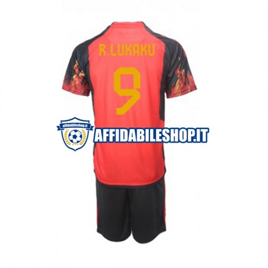 Maglia Belgio Lukaku 9 World Cup 2022 Bambino 3-13 anni Manica Corta, Gara Home