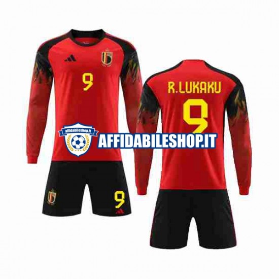 Maglia Belgio R.LUKAKU 9 World Cup 2022 Bambino 3-13 anni Manica Lunga, Gara Home