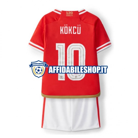 Maglia Benfica Orkun Kokcu 10 2023-2024 Bambino 3-13 anni Manica Corta, Gara Home