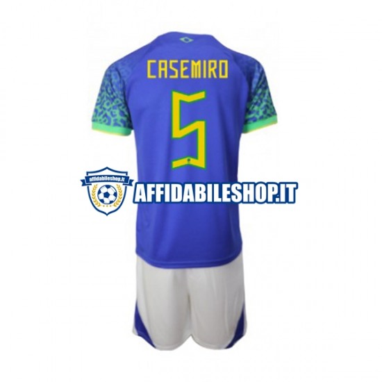 Maglia Brasile Casemiro 5 World Cup 2022 Bambino 3-13 anni Manica Corta, Gara Away