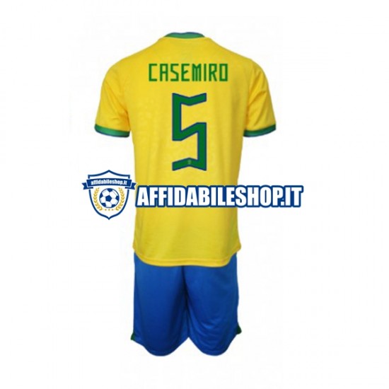 Maglia Brasile Casemiro 5 World Cup 2022 Bambino 3-13 anni Manica Corta, Gara Home