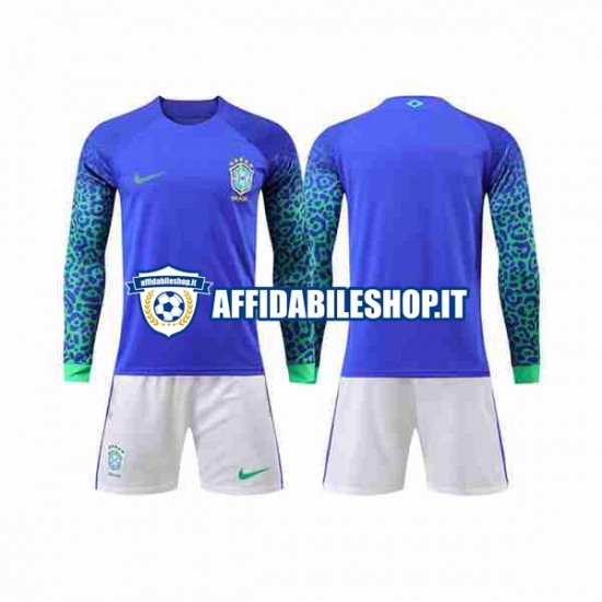 Maglia Brasile World Cup 2022 Bambino 3-13 anni Manica Lunga, Gara Away