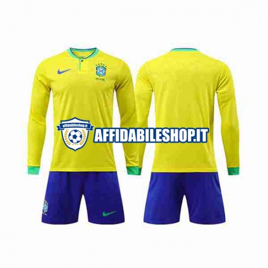 Maglia Brasile World Cup 2022 Bambino 3-13 anni Manica Lunga, Gara Home