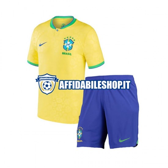 Maglia Brasile World Cup 2022 Bambino 3-13 anni Manica Corta, Gara Home