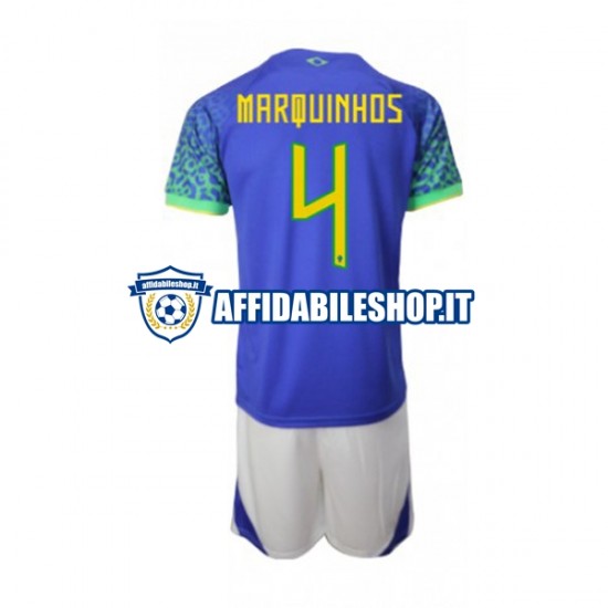 Maglia Brasile Marquinhos 4 World Cup 2022 Bambino 3-13 anni Manica Corta, Gara Away