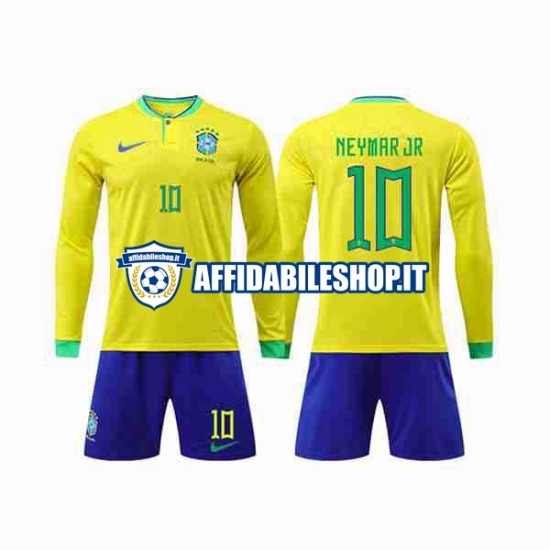 Maglia Brasile Neymar Jr 10 World Cup 2022 Bambino 3-13 anni Manica Lunga, Gara Home