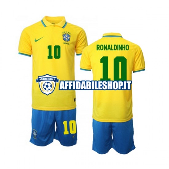 Maglia Brasile Ronaldinho 10 World Cup 2022 Bambino 3-13 anni Manica Corta, Gara Home