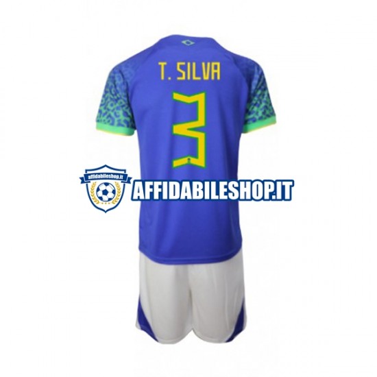 Maglia Brasile Thiago Silva 3 World Cup 2022 Bambino 3-13 anni Manica Corta, Gara Away