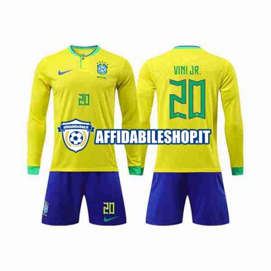 Maglia Brasile Vinicius Junior 20 World Cup 2022 Bambino 3-13 anni Manica Lunga, Gara Home