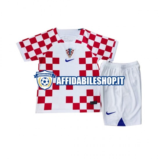 Maglia Croazia World Cup 2022 Bambino 3-13 anni Manica Corta, Gara Home