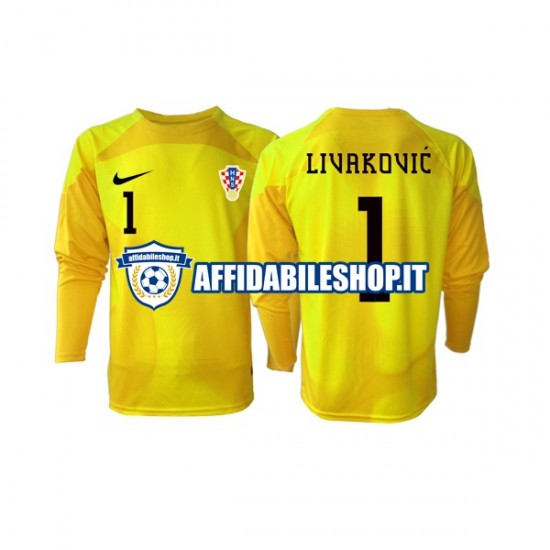 Maglia Croazia Portiere Dominik Livakovic 1 World Cup 2022 Uomo Manica Lunga, Gara Home