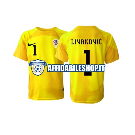 Maglia Croazia Portiere Dominik Livakovic 1 World Cup 2022 Uomo Manica Corta, Gara Home