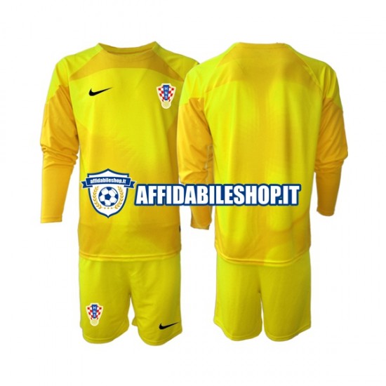 Maglia Croazia Portiere World Cup 2022 Bambino 3-13 anni Manica Lunga, Gara Home