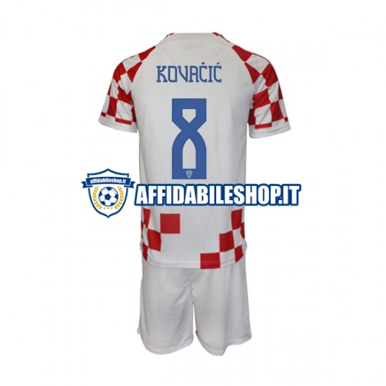 Maglia Croazia Kovacic 8 World Cup 2022 Bambino 3-13 anni Manica Corta, Gara Home