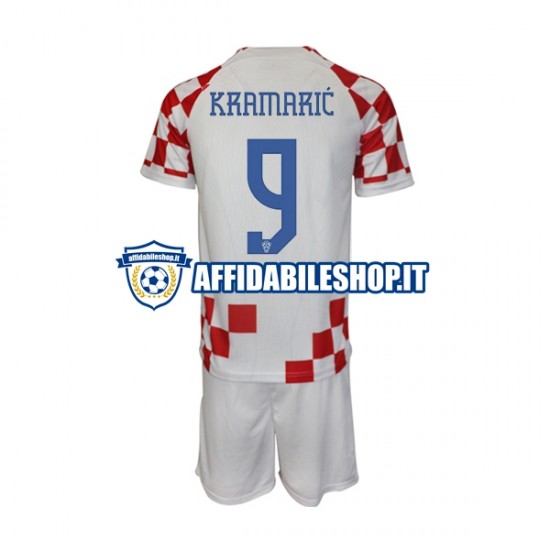 Maglia Croazia Kramaric 9 World Cup 2022 Bambino 3-13 anni Manica Corta, Gara Home