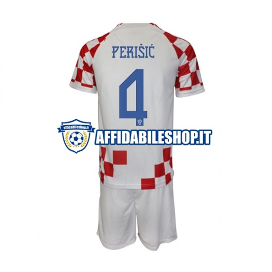 Maglia Croazia Perisic 4 World Cup 2022 Bambino 3-13 anni Manica Corta, Gara Home