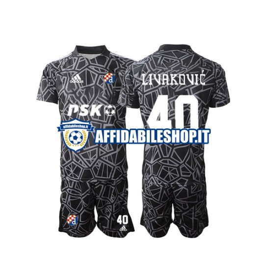 Maglia Dinamo Zagreb Portiere Livakovic 40 2022-2023 Bambino 3-13 anni Manica Corta, Gara Home