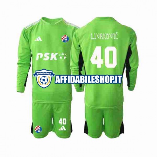 Maglia Dinamo Zagreb Portiere Livakovic 40 2023-2024 Bambino 3-13 anni Manica Lunga, Gara Home