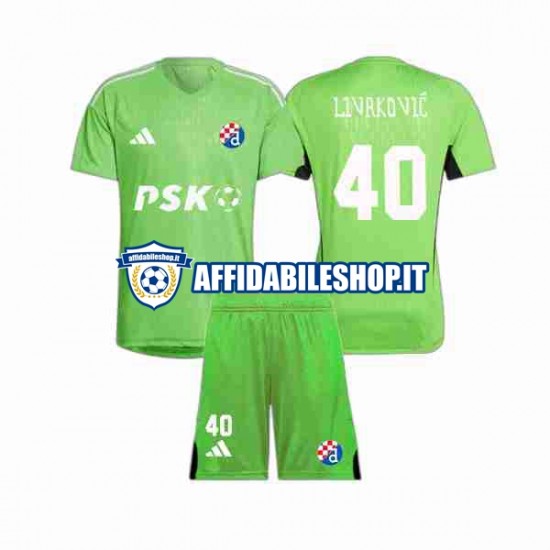 Maglia Dinamo Zagreb Portiere Livakovic 40 2023-2024 Bambino 3-13 anni Manica Corta, Gara Home