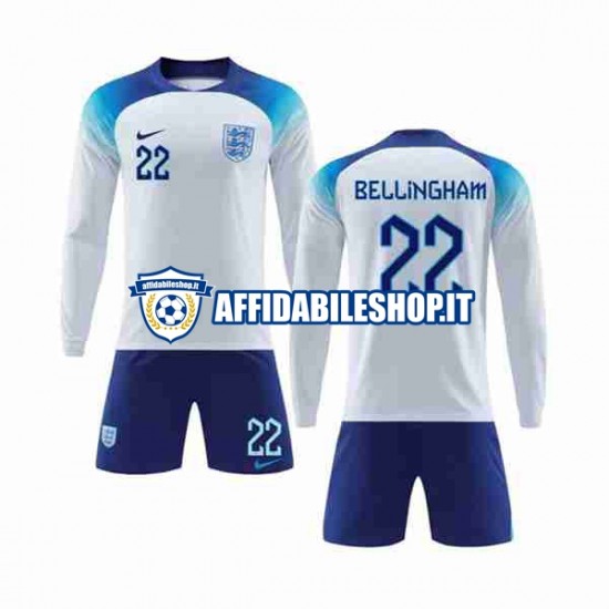 Maglia Inghilterra Bellingham 22 World Cup 2022 Bambino 3-13 anni Manica Lunga, Gara Home