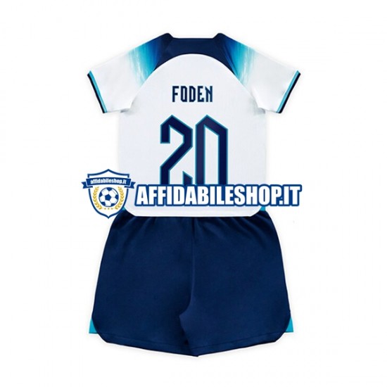 Maglia Inghilterra Foden 20 World Cup 2022 Bambino 3-13 anni Manica Corta, Gara Home