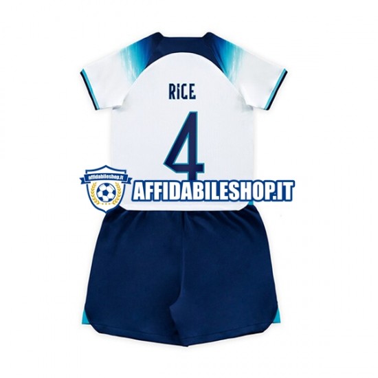 Maglia Inghilterra Rice 4 World Cup 2022 Bambino 3-13 anni Manica Corta, Gara Home