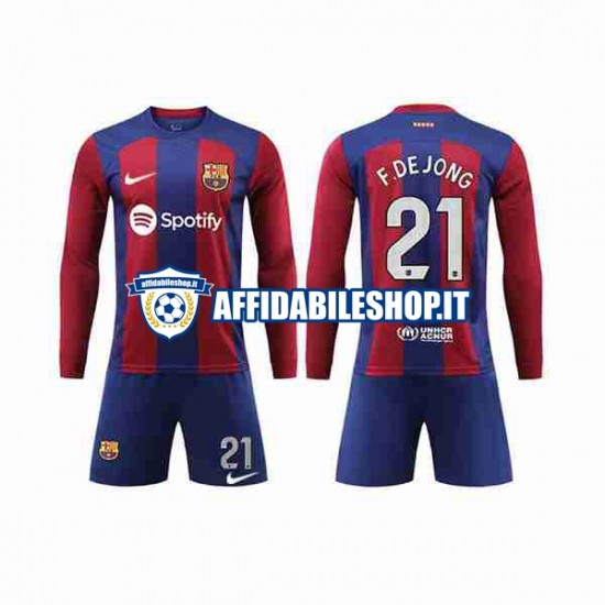 Maglia FC Barcelona Frenkie de Jong 21 2023-2024 Bambino 3-13 anni Manica Lunga, Gara Home