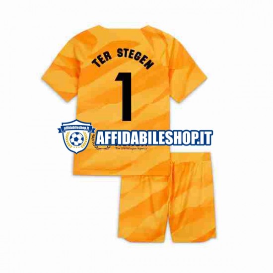 Maglia FC Barcelona Portiere Ter Stegen 1 2023-2024 Bambino 3-13 anni Manica Corta, Gara Quarto