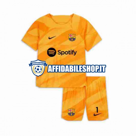 Maglia FC Barcelona Portiere Ter Stegen 1 2023-2024 Bambino 3-13 anni Manica Corta, Gara Quarto