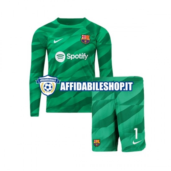 Maglia FC Barcelona Portiere Ter Stegen 1 2023-2024 Bambino 3-13 anni Manica Lunga, Gara Home