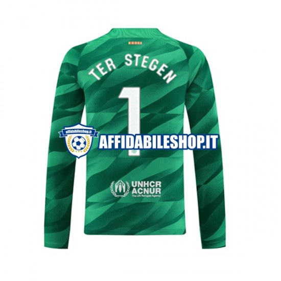 Maglia FC Barcelona Portiere Ter Stegen 1 2023-2024 Uomo Manica Lunga, Gara Home