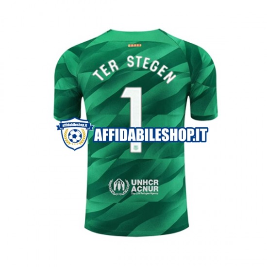 Maglia FC Barcelona Portiere Ter Stegen 1 2023-2024 Uomo Manica Corta, Gara Home