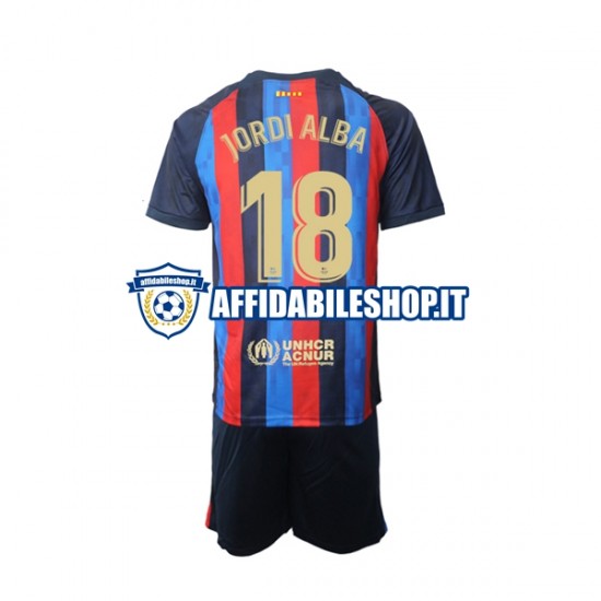 Maglia FC Barcelona Jordi Alba 18 2022-2023 Bambino 3-13 anni Manica Corta, Gara Home