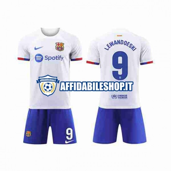 Maglia FC Barcelona LEWANDOWSKI 9 2023-2024 Bambino 3-13 anni Manica Corta, Gara Away