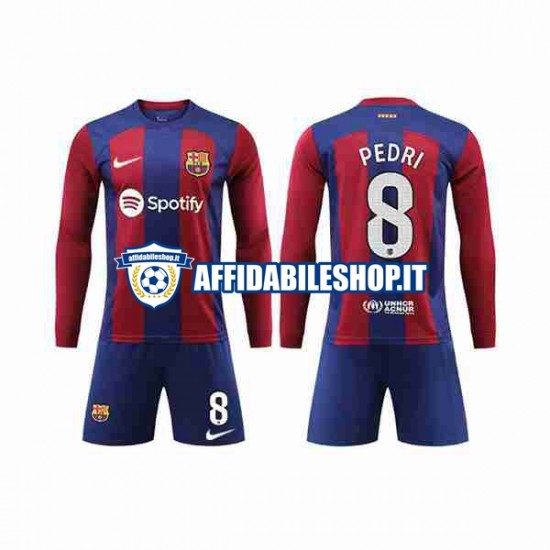 Maglia FC Barcelona Pedri 8 2023-2024 Bambino 3-13 anni Manica Lunga, Gara Home