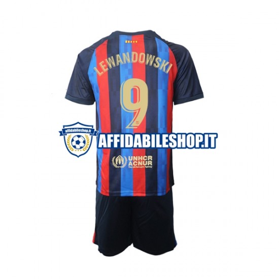 Maglia FC Barcelona Robert Lewandowski 9 2022-2023 Bambino 3-13 anni Manica Corta, Gara Home