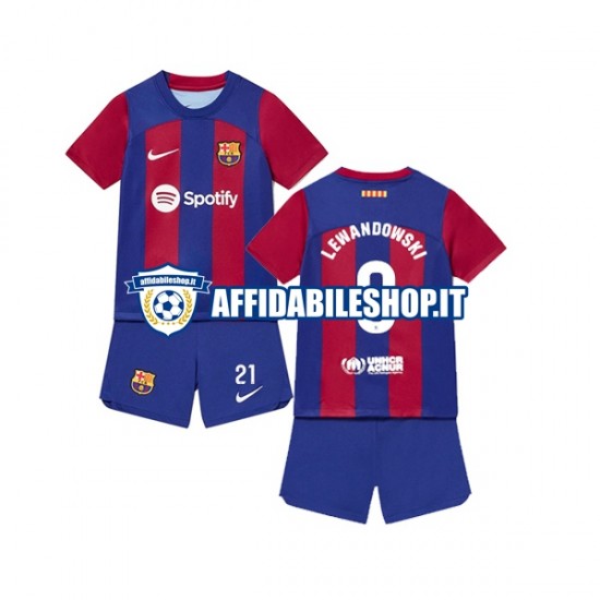 Maglia FC Barcelona Robert Lewandowski 9 2023-2024 Bambino 3-13 anni Manica Corta, Gara Home