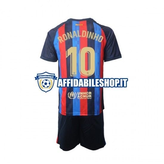 Maglia FC Barcelona Ronaldinho 10 2022-2023 Bambino 3-13 anni Manica Corta, Gara Home