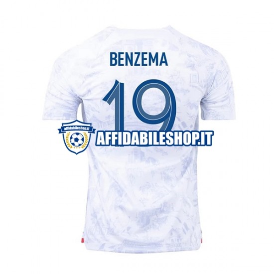 Maglia Francia Benzema 19 World Cup 2022 Uomo Manica Corta, Gara Away