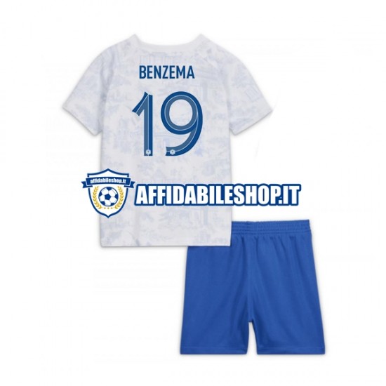 Maglia Francia Benzema 19 World Cup 2022 Bambino 3-13 anni Manica Corta, Gara Away