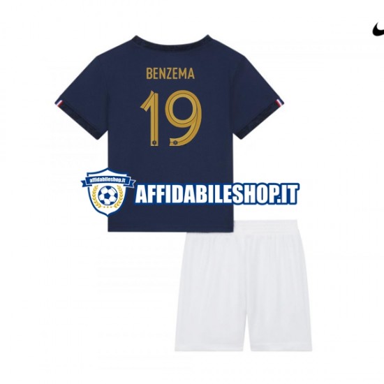 Maglia Francia Benzema 19 World Cup 2022 Bambino 3-13 anni Manica Corta, Gara Home