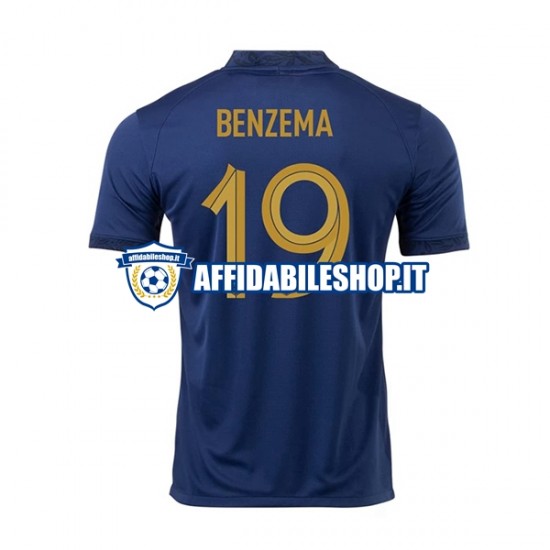 Maglia Francia Benzema 19 World Cup 2022 Uomo Manica Corta, Gara Home