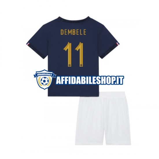 Maglia Francia Dembele 11 World Cup 2022 Bambino 3-13 anni Manica Corta, Gara Home