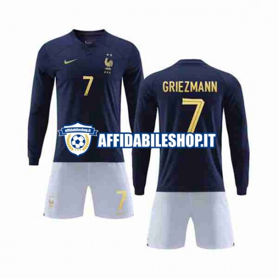 Maglia Francia Griezmann 7 World Cup 2022 Bambino 3-13 anni Manica Lunga, Gara Home