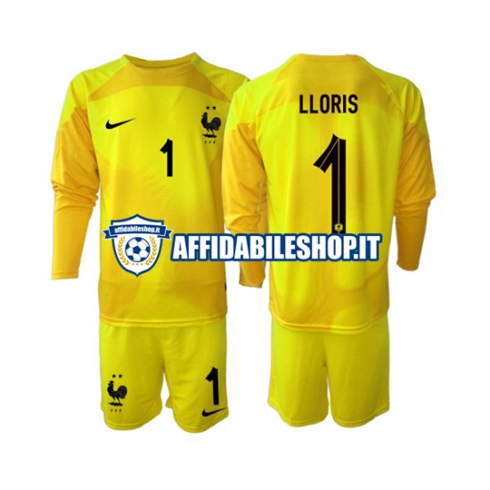 Maglia Francia Portiere Hugo Lloris 1 World Cup 2022 Bambino 3-13 anni Manica Lunga, Gara Terza