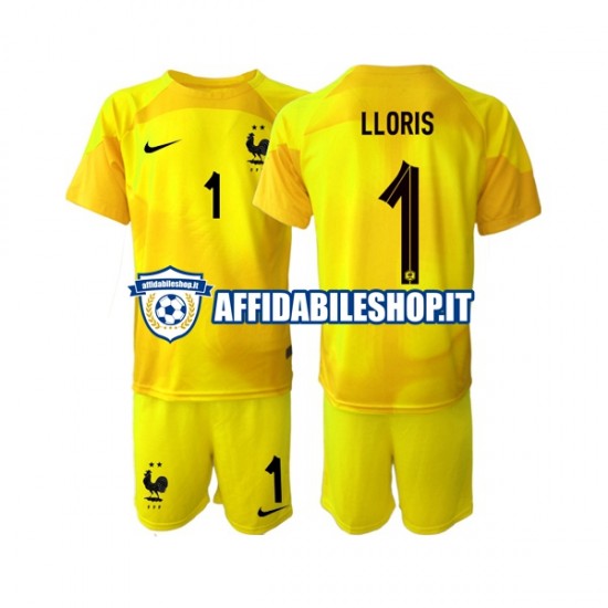 Maglia Francia Portiere Hugo Lloris 1 World Cup 2022 Bambino 3-13 anni Manica Corta, Gara Terza